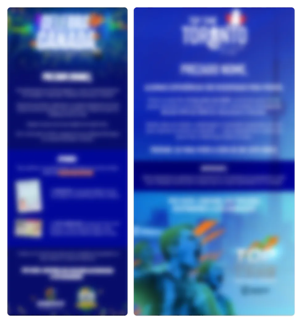 Dois cards de convite da PepsiCo, lado a lado, com o texto borrado