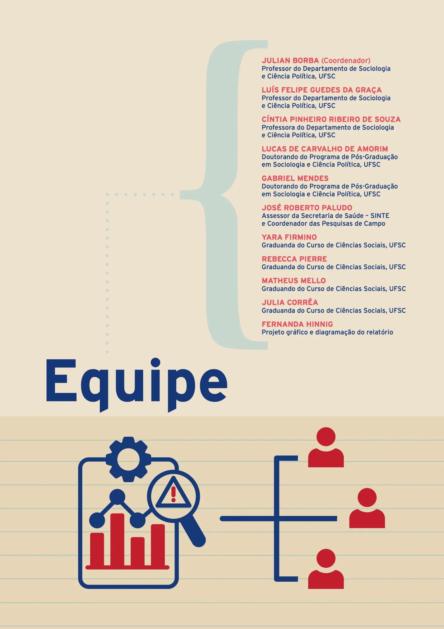 Página de créditos do relatório com a equipe de pesquisa